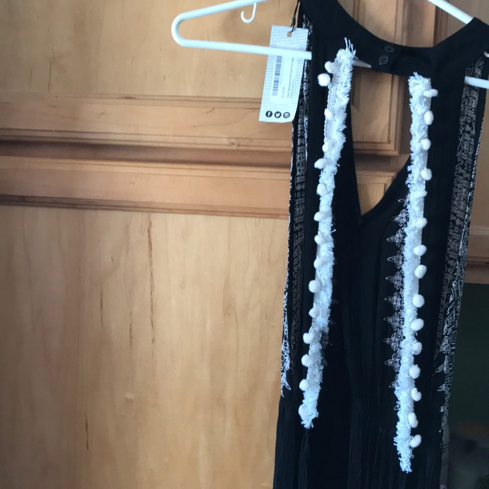 Open backed Pom-Pom trim maxi dress